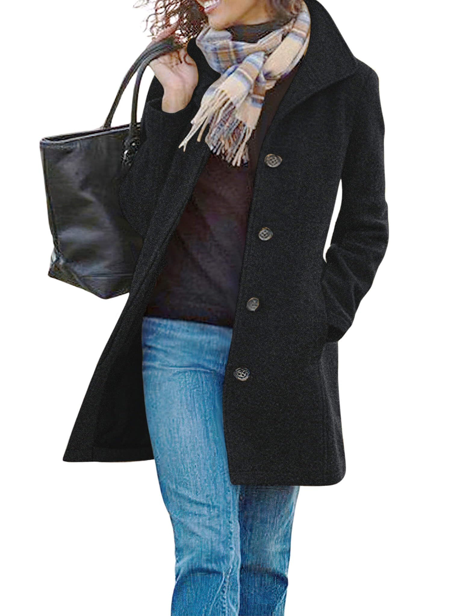 CHARTOU Women's Casual Thicken Wool Blend Stand Collar Single Breasted Pea Coat